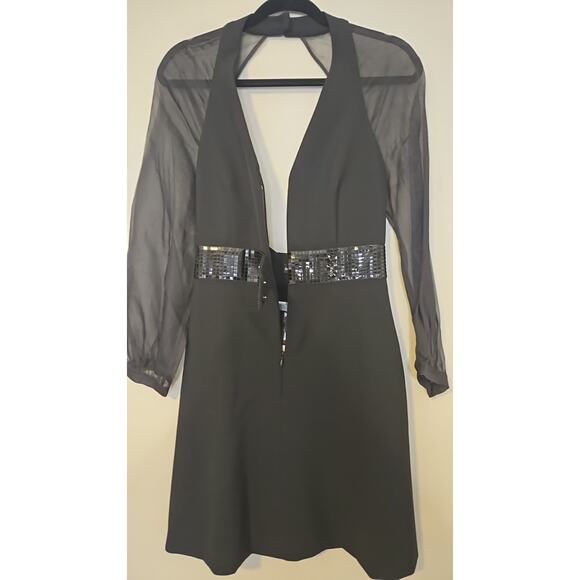 Emporio Armani Black Sheer Sleeve Deep V-Neck Dress - Picture 4 of 6